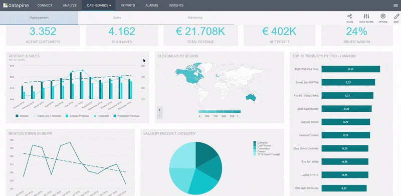 Interactive dashboard feature in web portal showing data visualization and KPI metrics