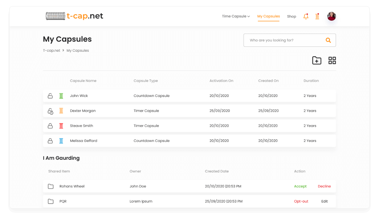 Dashboard List screen