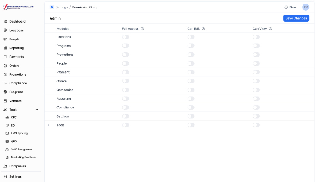 PBD West Permission Groups With Module-Level Access Control