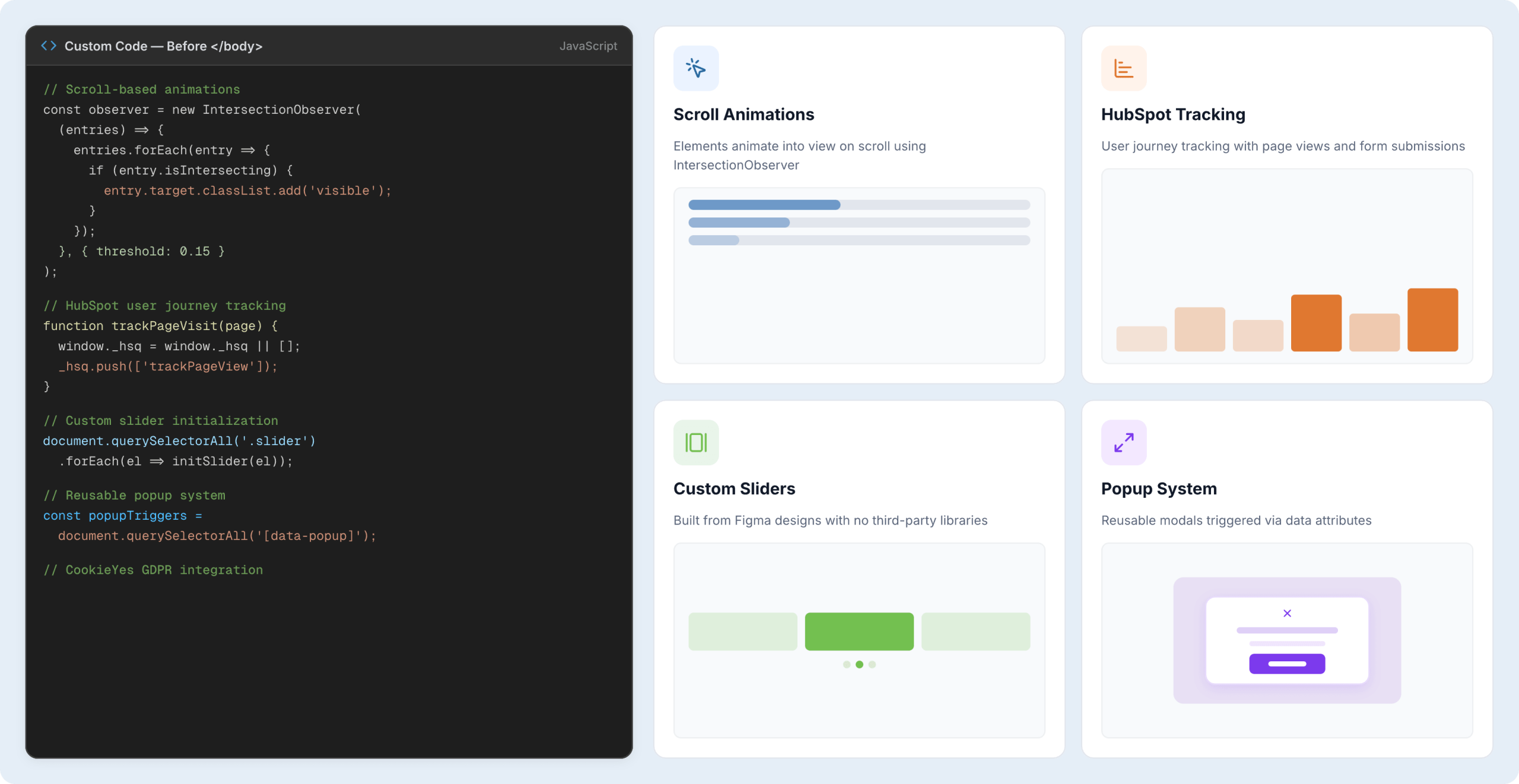 Custom JavaScript Development for Webflow Website
