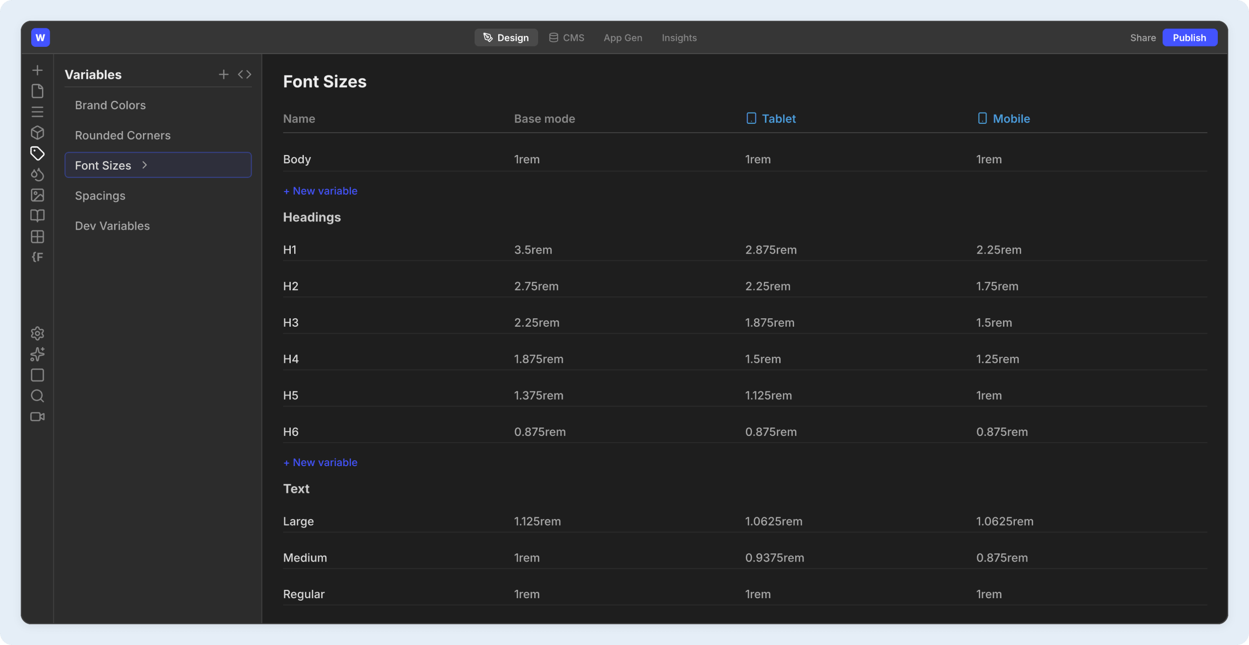 Webflow Design System Variables Setup